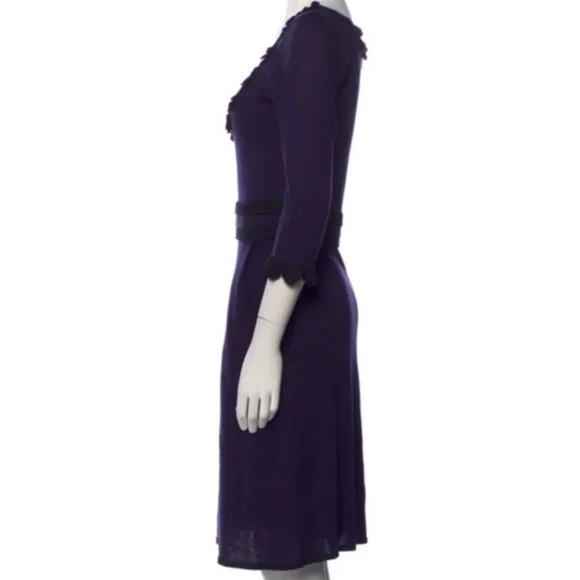 ✨ Temperley London Black & Purple Silk Cashmere Merino Wool Knit Dress Ruffle